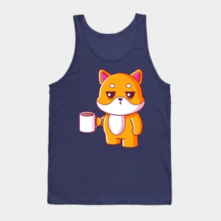 Cute shiba inu drinking coffee Tank Top